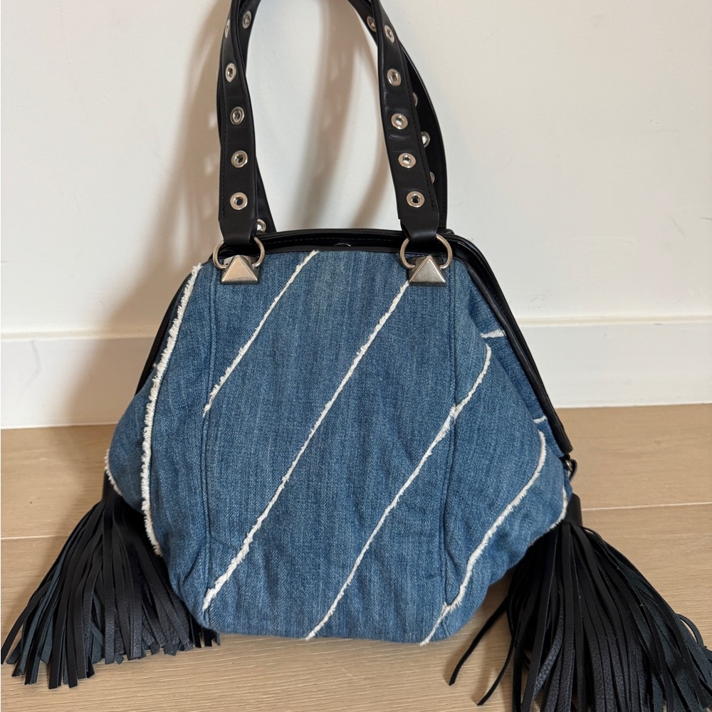Rare Sonia Rykiel denim & leather bag - Picture 2 of 4